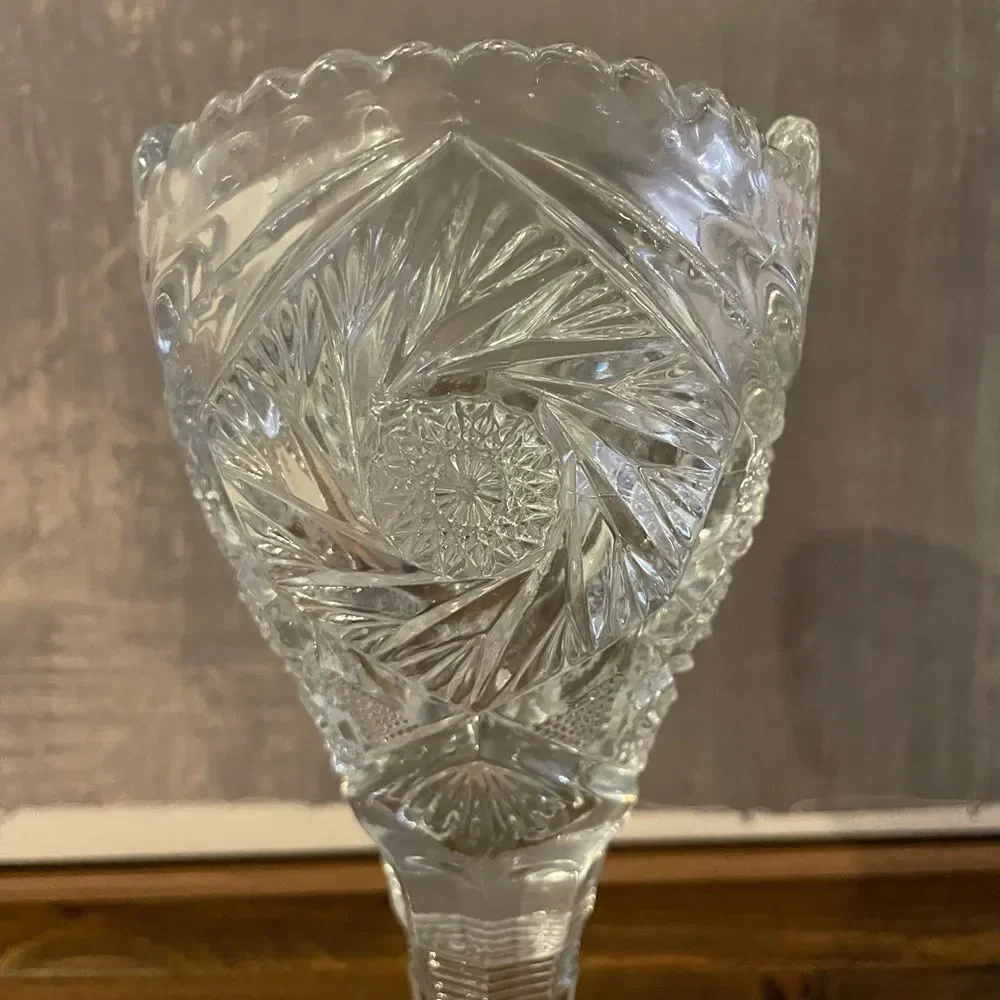 Elaborate Vintage EAPG Crystal Glass Swirl Pattern Trumpet Pedestal Vase vintage